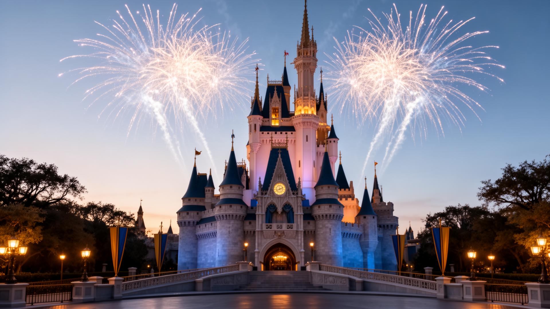 Magic Kingdom castle photographed in editorial style at twilight